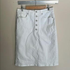 White Button-Front Denim Skirt